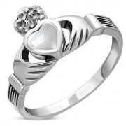 Celtic Claddagh Ring w Mother of Pearl, r446